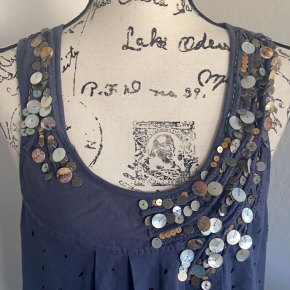 Anthropologie Deletta Blue Sprinkled Shell Detailed Top - Picture 7 of 10